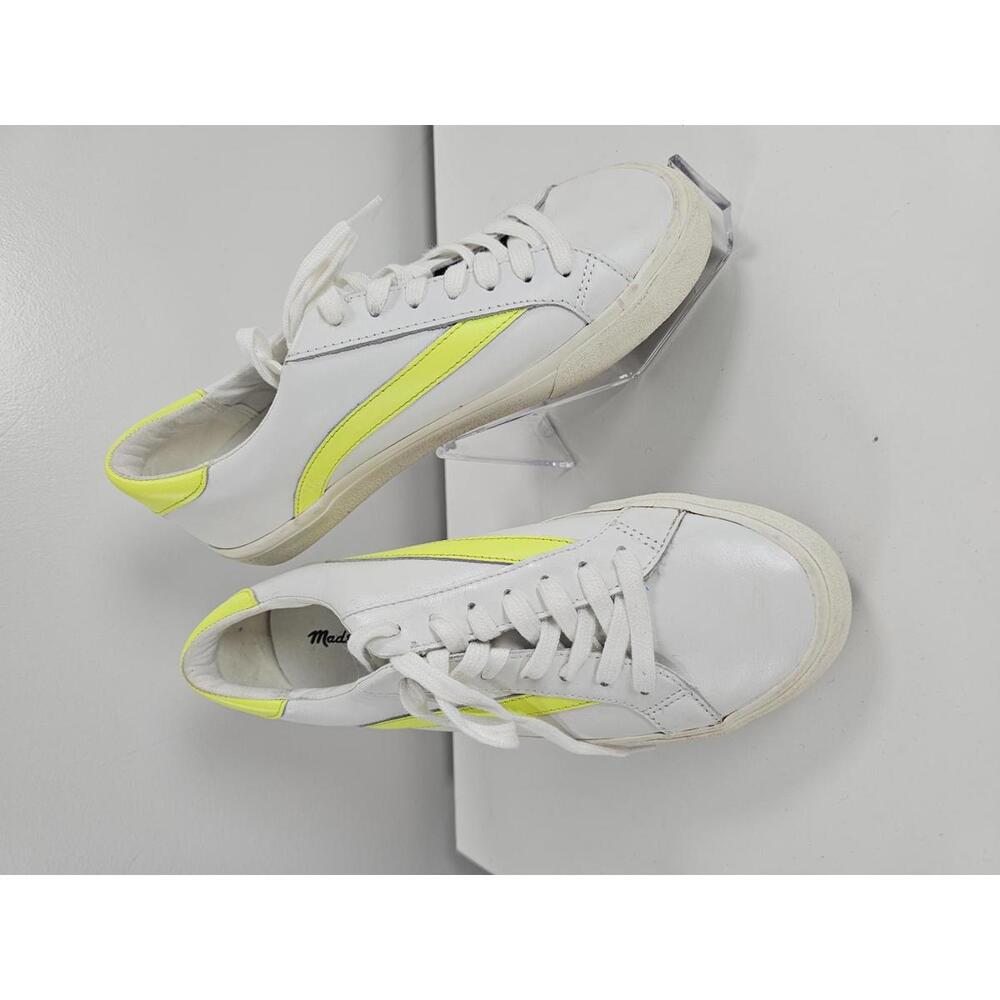 Madewell White Leather Sneakers with Neon Yellow Accent